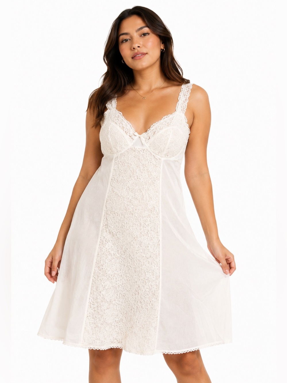 70s European Vintage Triumph Silky Lace Slip Dress (Ivory/White) Size M/L EU 42